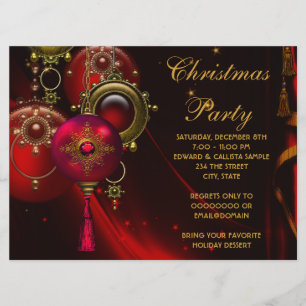 Red Gold Ornaments Corporate Christmas Party Invitation