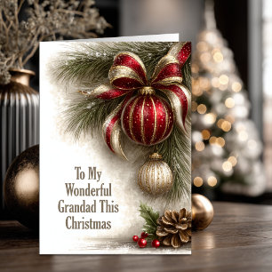 Red Gold Ornaments Grandad Christmas Holiday Card