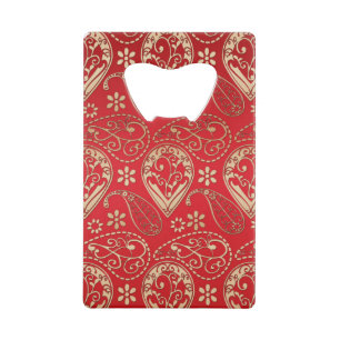 Red Gold Paisley Bandana Pattern Credit Card Bottle Opener