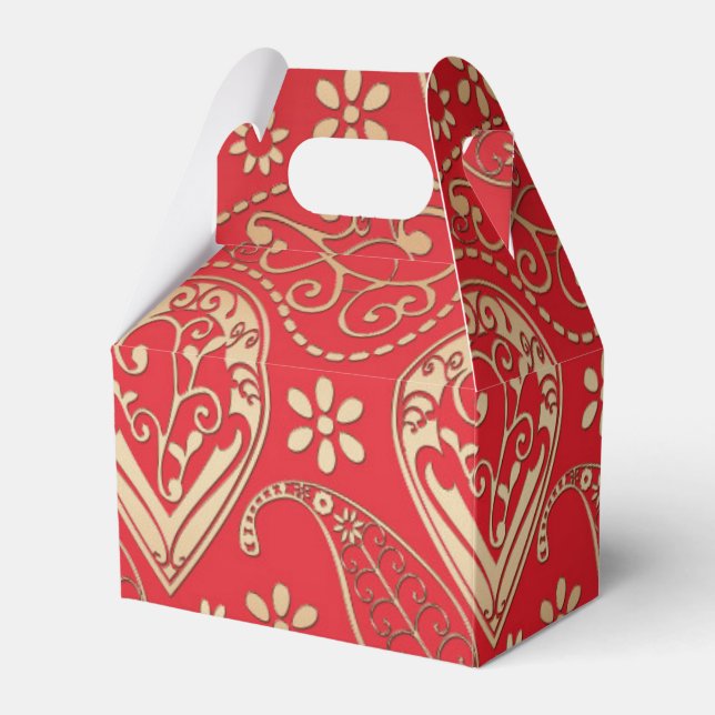 Red Gold Paisley Bandana Pattern  Favor Box (Front Side)