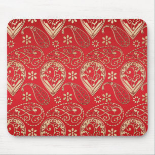 Red Gold Paisley Bandana Pattern Mouse Pad