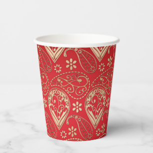 Red Gold Paisley Bandana Pattern Paper Cups