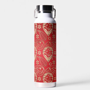 Red Gold Paisley Bandana Pattern Water Bottle