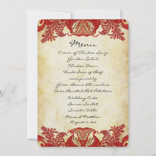 Red Gold Paisley Peacock Colours Wedding Invitation