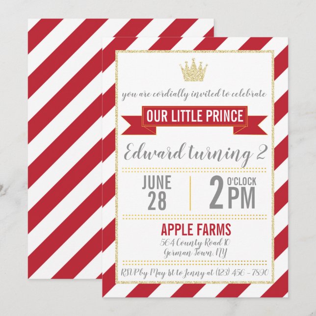 Red Gold Parties scintillant Prince Invitation d'a (Devant / Derrière)