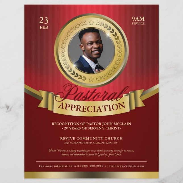 Red & Gold Pastoral Appreciation Recognition Flyer (Front)