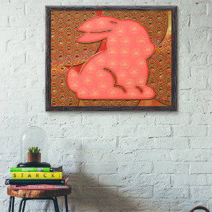 Red Gold Pattern 2023 Rabbit Chinese New Year Poster