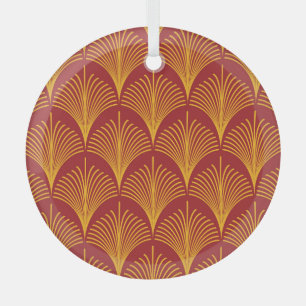 Red Gold Peacock: Art Deco. Glass Ornament