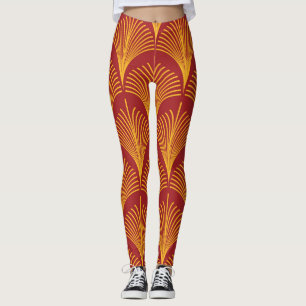 Red Gold Peacock: Art Deco. Leggings