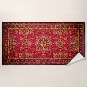 Red & Gold Persian Rug Beach Towel