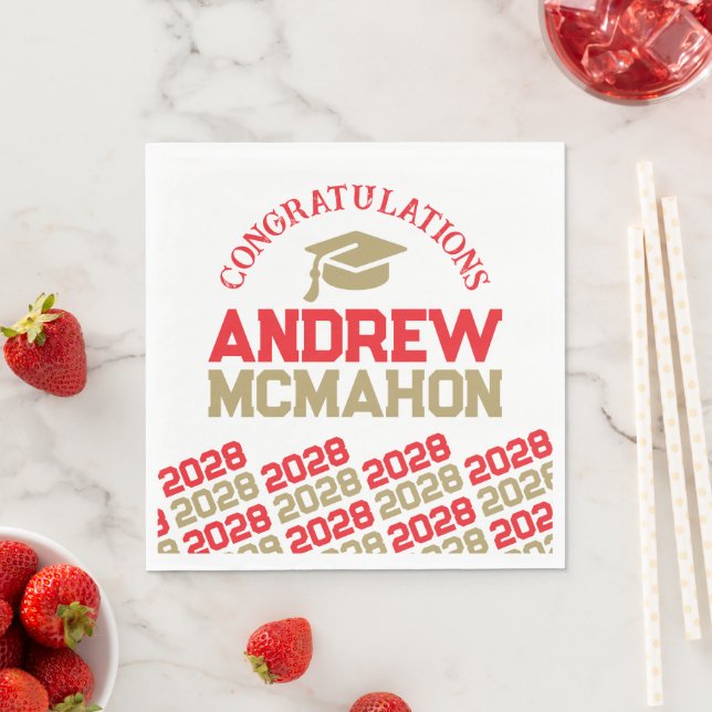 Red & Gold Personalized Graduation Party Paper Napkin (Insitu)