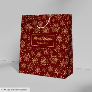 Red Gold Personalized Holiday Paper Gift Bag Luxe