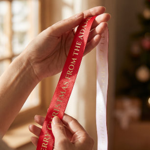 Red Gold Personalized Merry Christmas Satin Ribbon