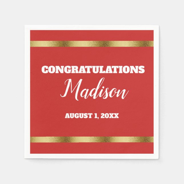 Red Gold Personalized Trunk Party Napkin (Front)