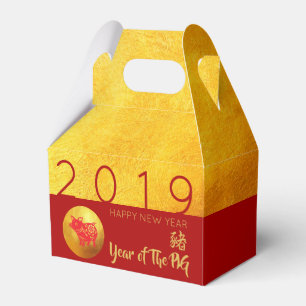 Red Gold Pig papercut 2019 Party Favour Box gable