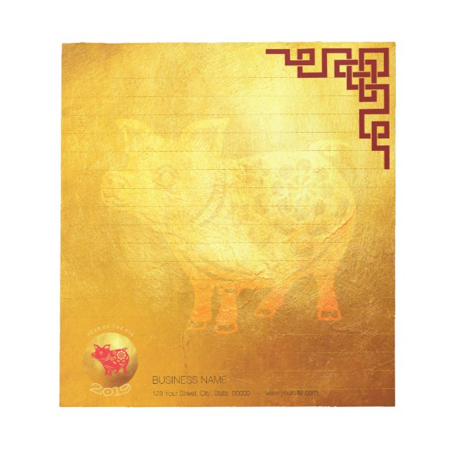 Red Gold Pig Papercut Chinese New Year 2019 NoteP Notepad (Front)