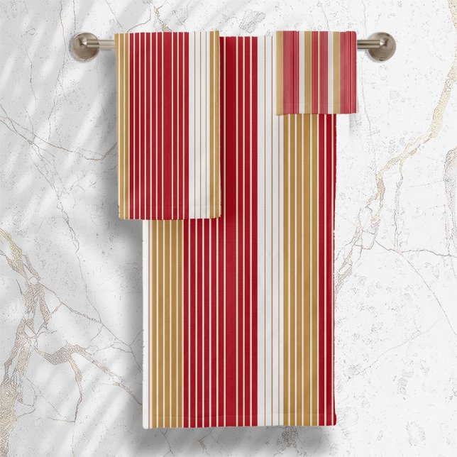 Red Gold Pinstripe Christmas Pattern#28 ID1009 Bath Towel Set (Creator Uploaded)
