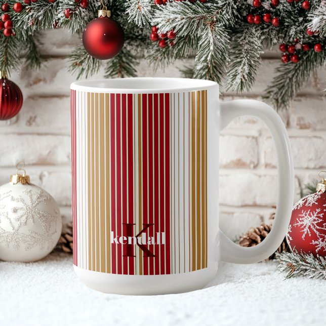 Red Gold Pinstripe Christmas Pattern#28 ID1009 Coffee Mug (Creator Uploaded)