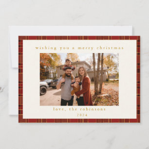 Red Gold Plaid Custom Photo Christmas  Holiday Card