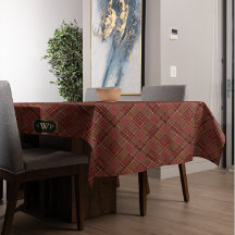 Red Gold Plaid Monogram Christmas Tartan