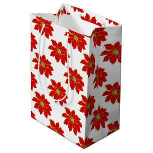  Red Gold Poinsettia Pattern   Medium Gift Bag