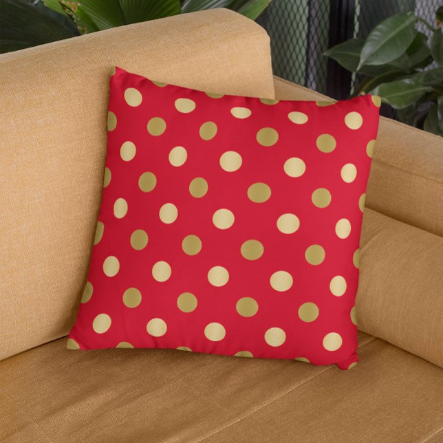 Red & Gold Polka Dots Seamless Pattern Throw Pillow (Creator Uploaded)