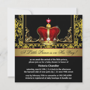 Red Gold Prince Baby Shower Invitations