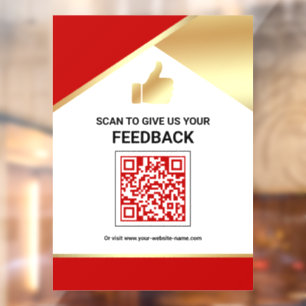 Red Gold QR Code Customer Feedback Review Window Cling