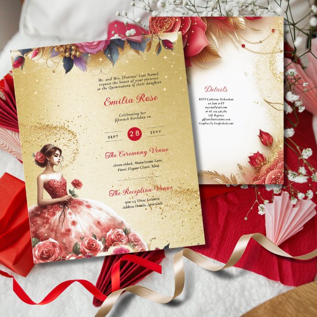 Red Gold Quinceanera Dress Ceremony Reception     (Creator Uploaded)