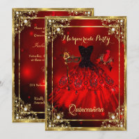 Red Gold Quinceanera Dress Masquerade Party