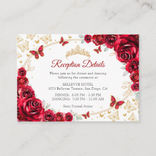Red Gold Quinceanera Reception Details Enclosure Card