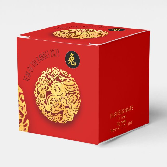 Red Gold Rabbti Papercut Chinese New Year 2023 CFB Favor Box (Front Side)