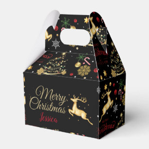 Red  Gold Reindeer Merry Christmas Tree  Favor Box