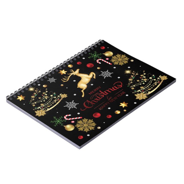 Red  Gold Reindeer Merry Christmas Tree  Notebook (Left Side)