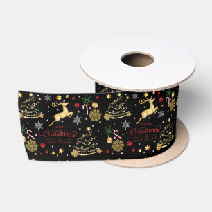 Red  Gold Reindeer Merry Christmas Tree  Satin Ribbon