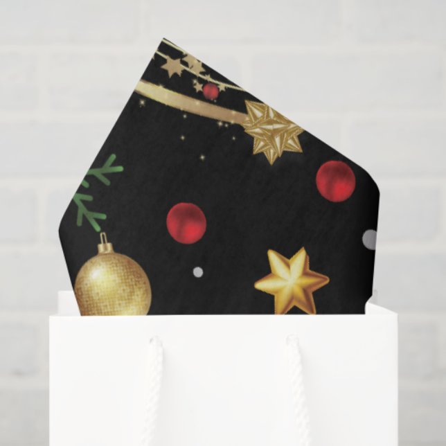 Red  Gold Reindeer Merry Christmas Tree Tissue Paper (Gift Bag)