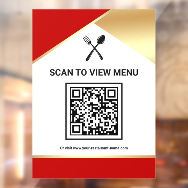 Red Gold Restaurant Digital QR Code Menu Window Cling (Sheet 2)
