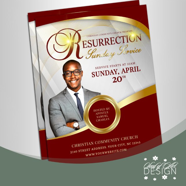 Red & Gold Resurrection Sunday Service Church Flyer (Creator Uploaded)