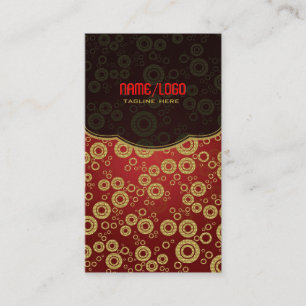 Red & Gold Retro Circle Random Pattern Business Card