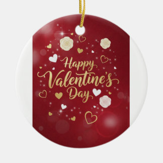 Red & Gold Romance for your valentine Holiday Card Ceramic Ornament