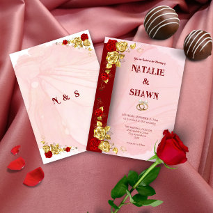 Red Gold Rose Floral Save the Date Wedding Invitat Invitation