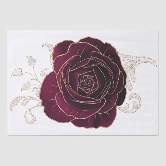 Red Gold Rose Floral Watercolor Decoupage Tissue Paper (Front)