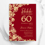 Red Gold Roses Surprise 60th Birthday Invitation<br><div class="desc">Red gold floral surprise 60th birthday party invitation. Elegant design featuring roses,  faux gold foil and typography script font. Trendy invite card perfect for a stylish female bday celebration. Can be customized to any age. Printed Zazzle invitations or instant download digital printable template.</div>