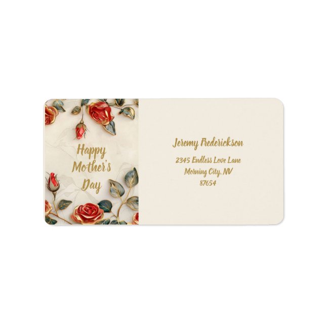 Red Gold Roses Vintage Mother's Day Label (Front)