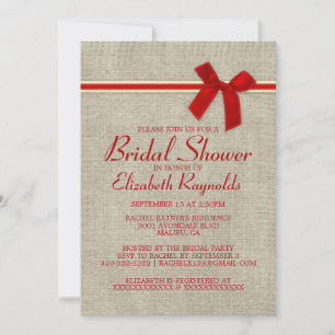 Red & Gold Rustic Burlap Bridal Shower Invitations
