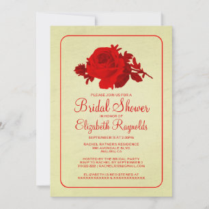 Red Gold Rustic Floral/Flower Bridal Shower Invite