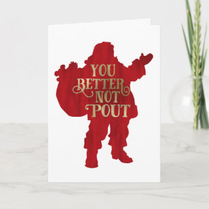 Red & Gold Santa Toy bag You Better Not Pout Party Card