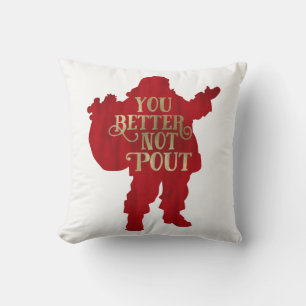 Red & Gold Santa Toy bag You Better Not Pout Throw Pillow