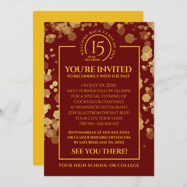 Red & Gold School Class Reunion Invitation (Front/Back)