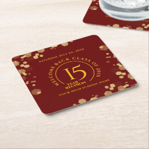 Red & Gold School College Class Reunion Square Paper Coaster